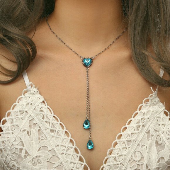 Jewelry - New. Boho Blue Crystal heart chain choker